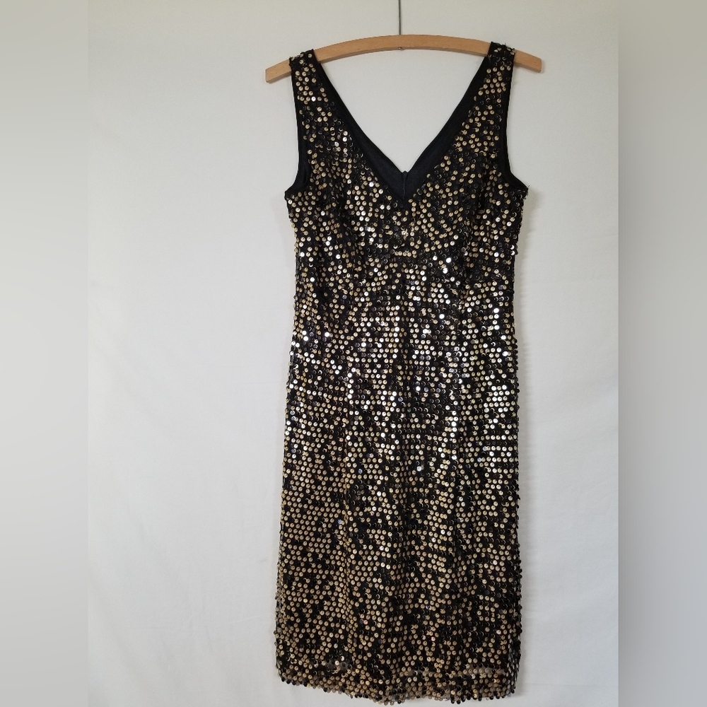Vintage AB Studio Gold Sequin on Black Mini Dress